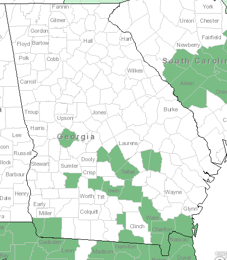 The Georgia range of Berlandiera pumila